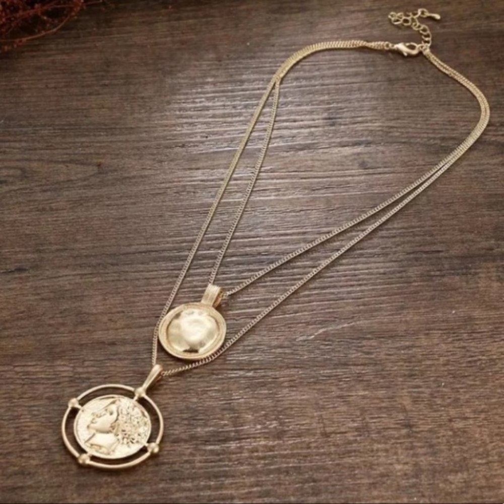 18K Gold Coin Vintage Double Chain Necklace - Picture 5 of 9